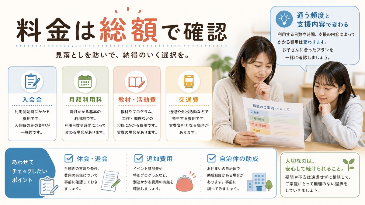 入会・利用・教材・活動・オンライン・交通の費用と公的支援の確認点