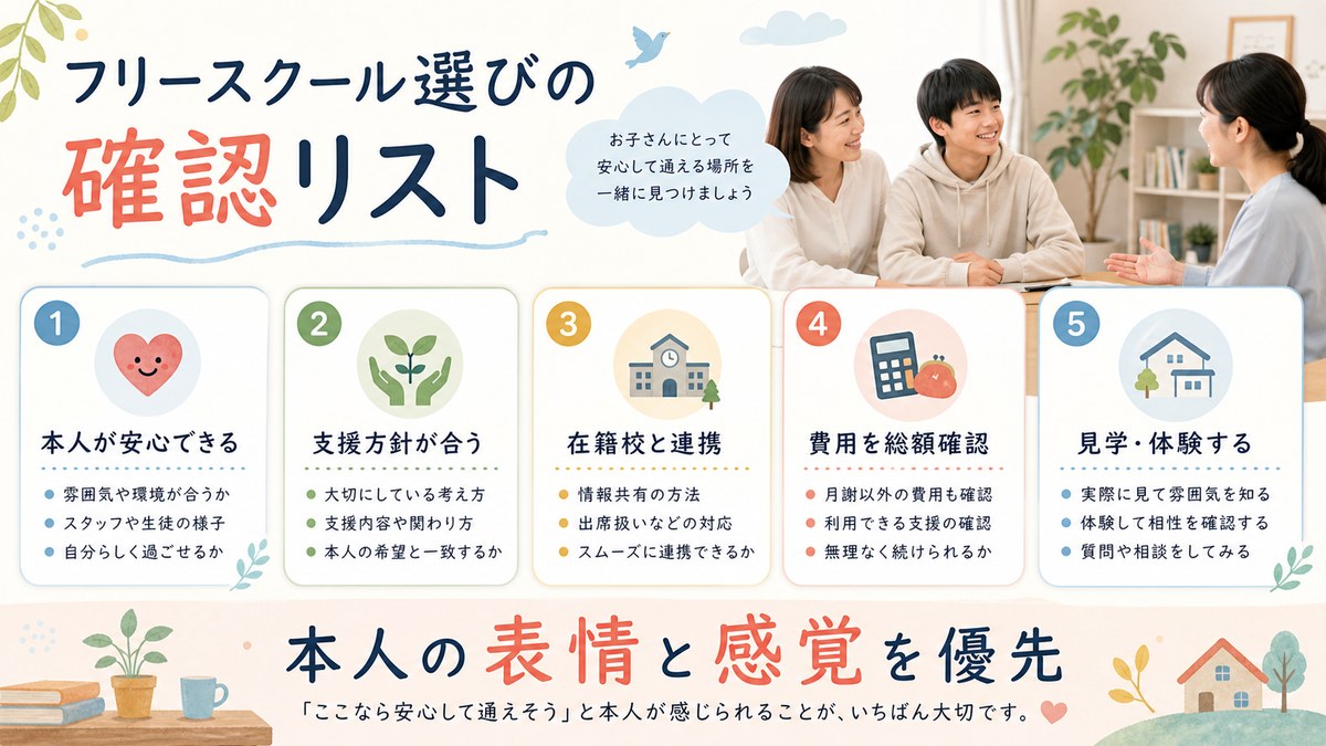 本人の体感・活動・スタッフ・学校連携・費用条件を複数施設で比べる親子