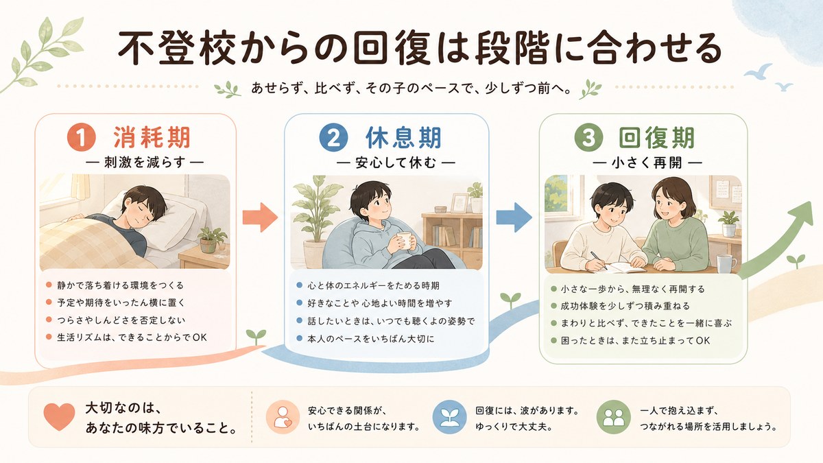 消耗期・休息期・回復期で活動が少しずつ広がる中学生の図
