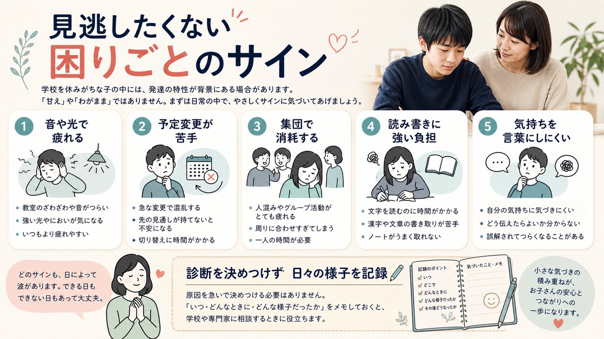 感覚・切り替え・対人・学習・登校時の五つの困りごと