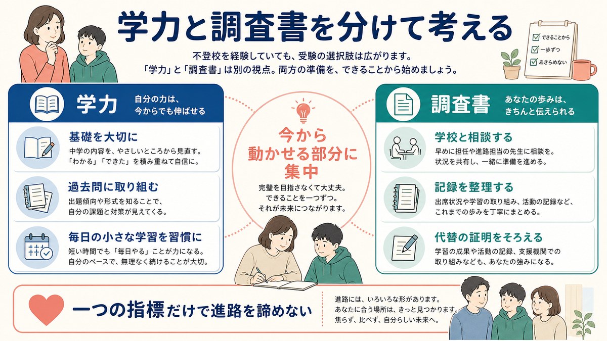 学力の学び直しと評定材料づくりを別々に進める二つの工程