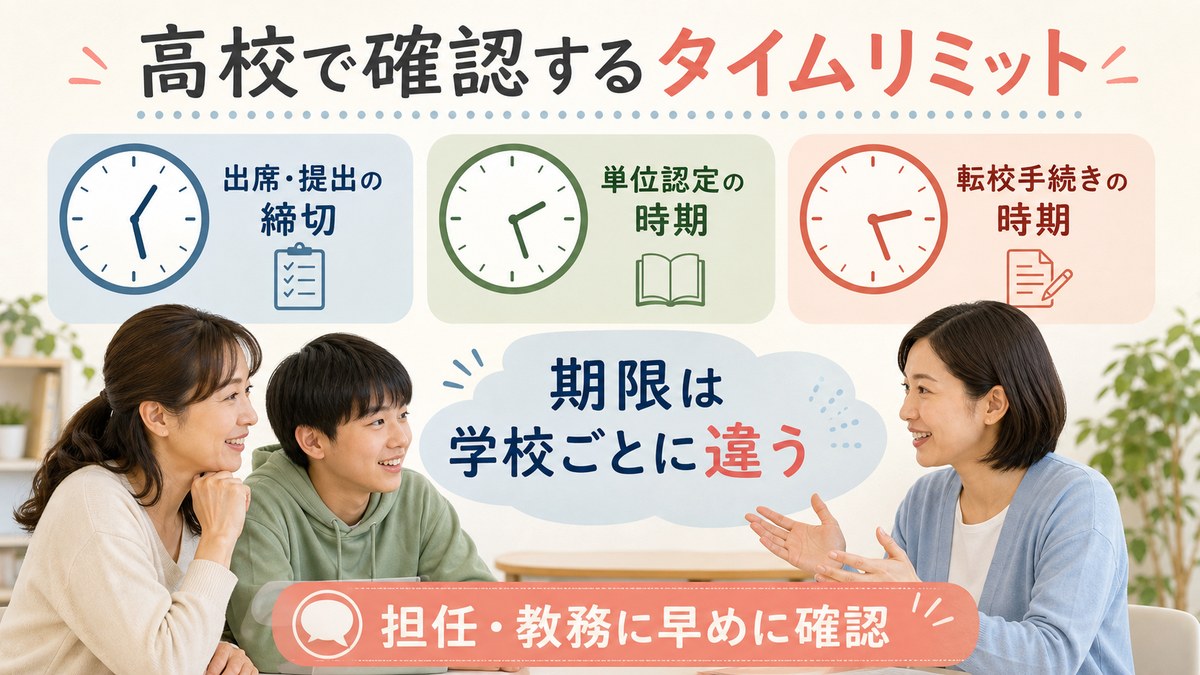 科目別単位・進級判断・転入時期の三つの期限を確認する図