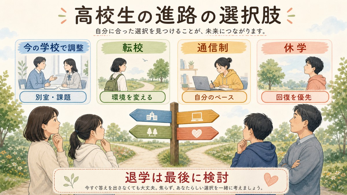 在籍継続・休学・転入・中退後の再開という四つの選択肢