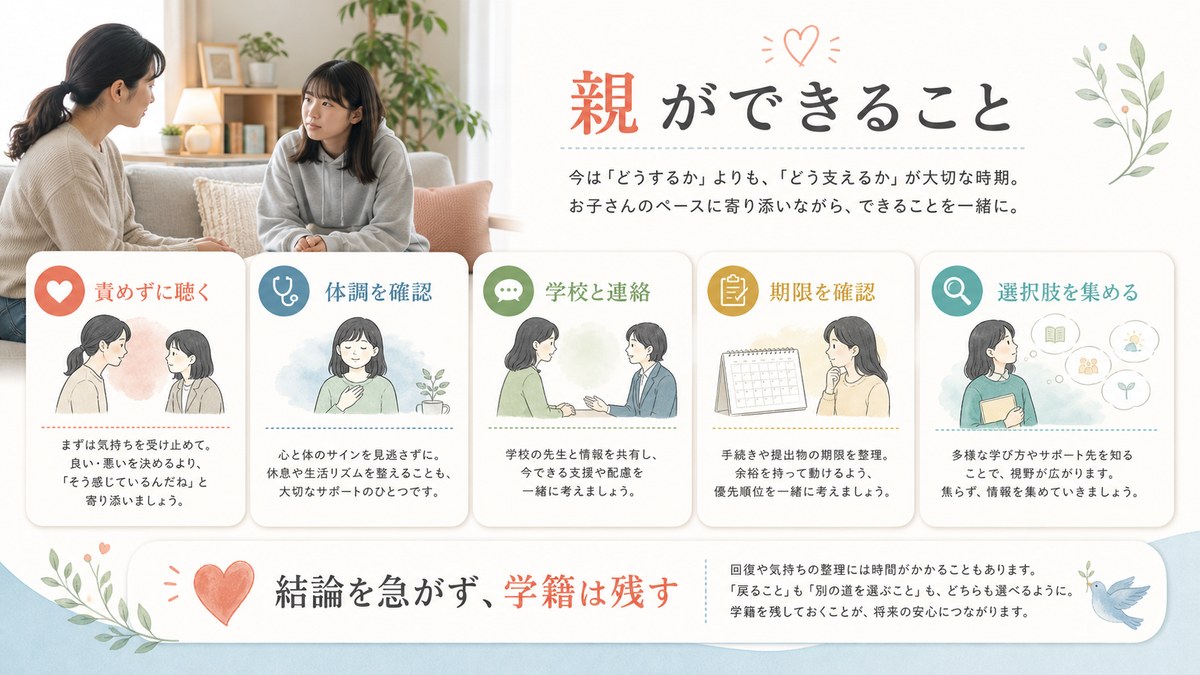 学び方の対話・情報収集・数字確認・心身優先を担う保護者