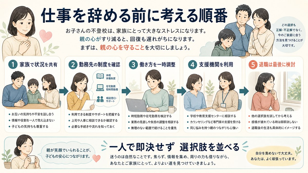 勤務相談・柔軟化・家庭時間・退職検討の順序