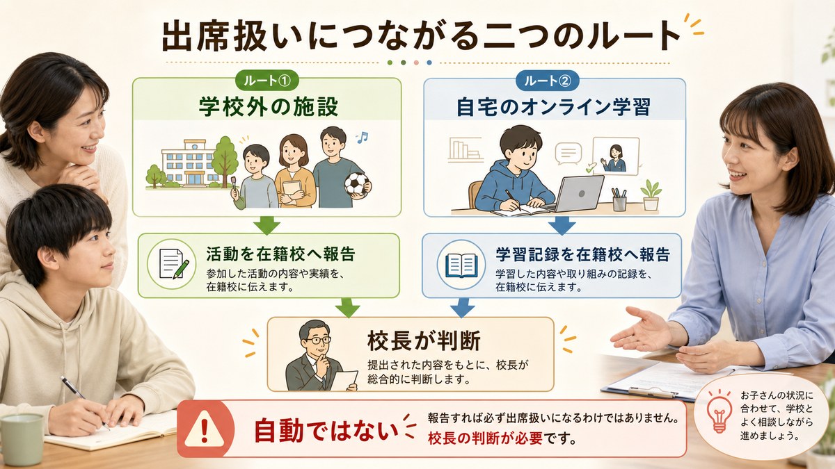 支援施設への通所と自宅ICT学習の二つの出席扱い経路