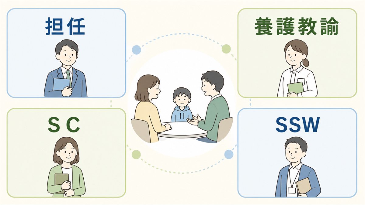学校内の担任・養護教諭・SC・SSWの相談体制を示す図
