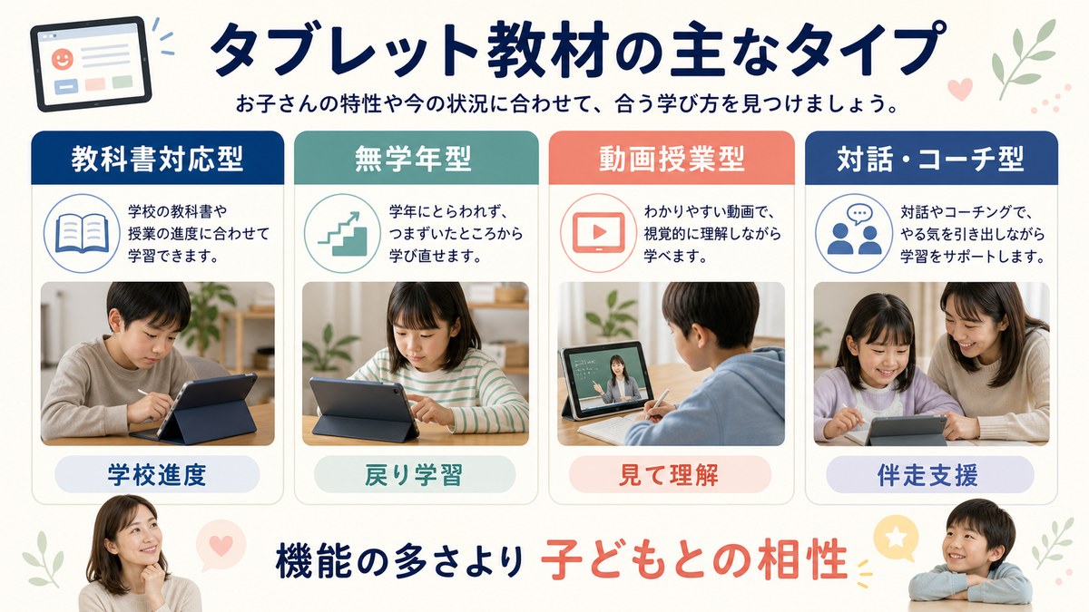 無学年伴走・買い切り・低価格教科書準拠・大手学年式の四タイプ