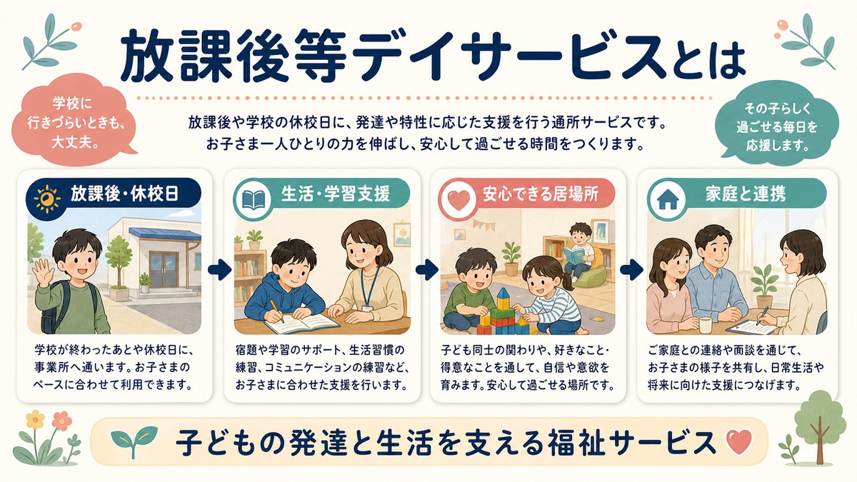 放課後・休業日の活動、送迎、家族支援を含む放課後等デイサービス