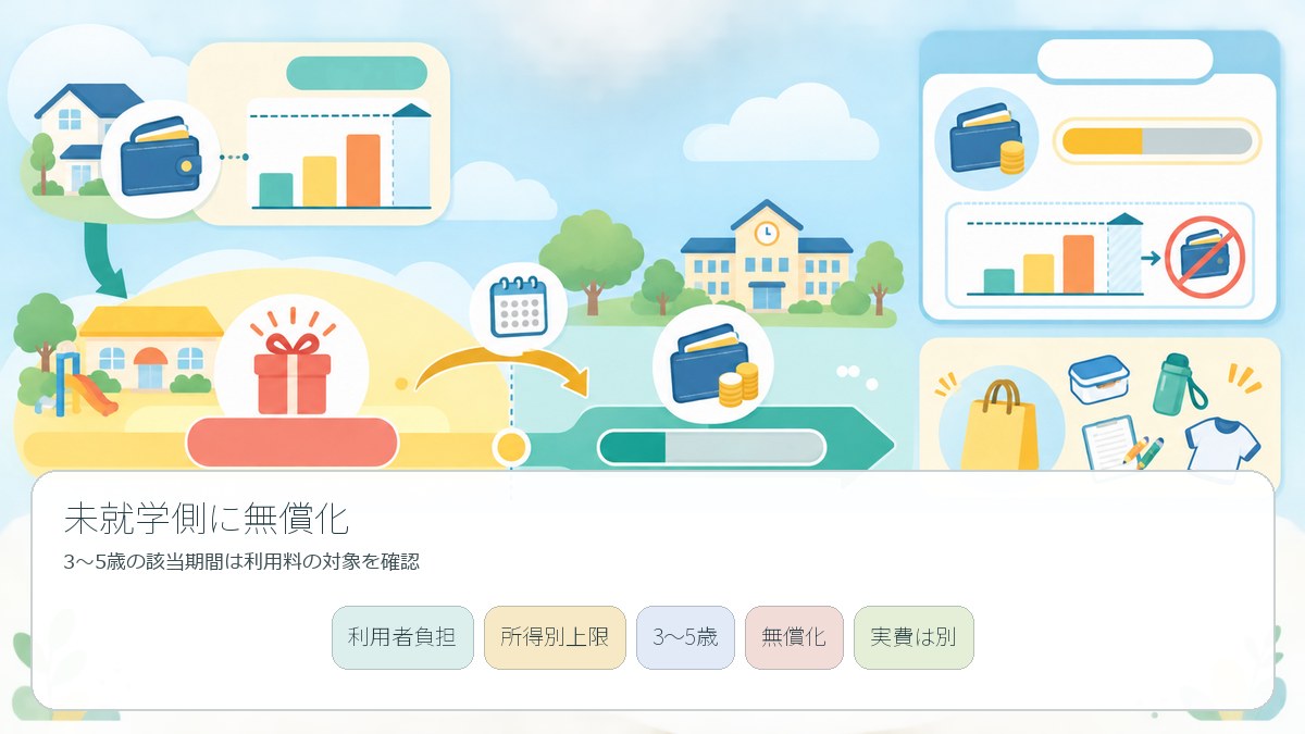 児童発達支援の負担と3〜5歳の無償化を示す図