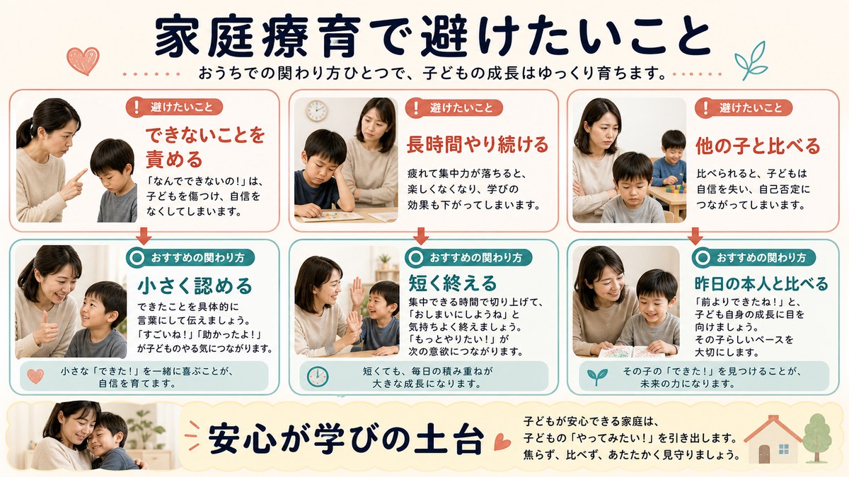 訓練化・比較・家庭だけでの抱え込みを避ける図