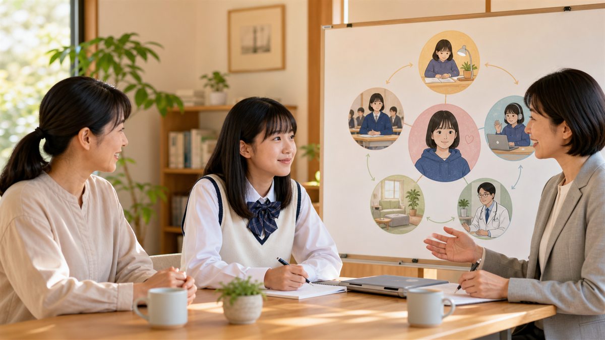 受診と柔軟な学びの準備を並行する親子