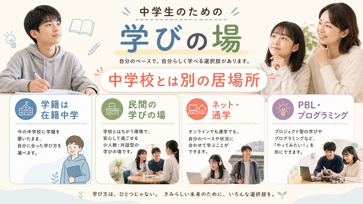 自宅学習・通学・協働学習・創作活動・面談を組み合わせる学び場の概要
