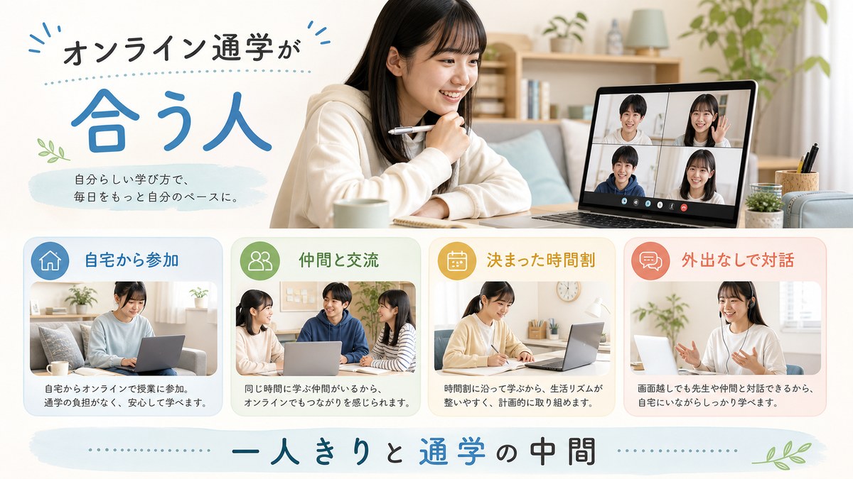 自宅から少人数の双方向授業に参加して交流する高校生