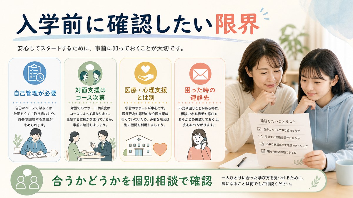 個別配慮・自己管理・大規模校と深い伴走の違いを確認する図