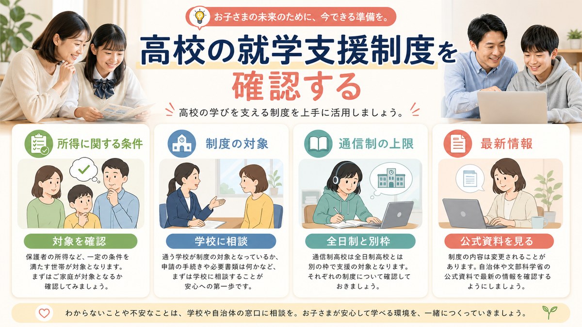 所得による入口が広がり高校の就学支援へ進む家庭を示す制度変更の図