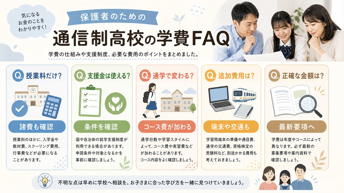 学費総額・就学支援・コース・追加費用・支払い時期について相談する親子