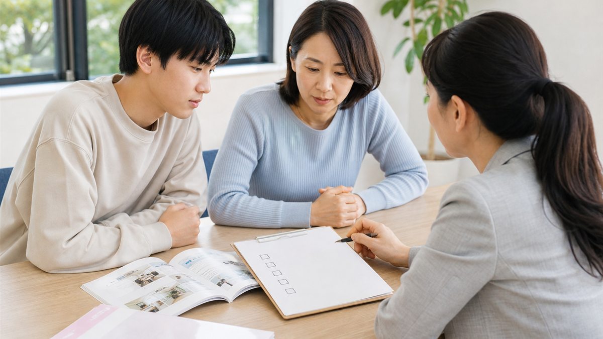 匿名の口コミだけで決めず説明会で確認項目を質問する高校生と保護者
