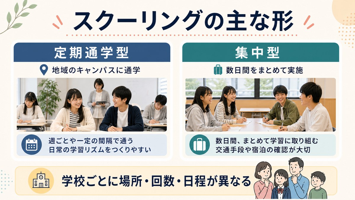 地域の日帰り型と本校の宿泊型の二種類