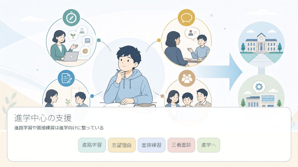 進学を中心に設計された進路支援の内容を示す図