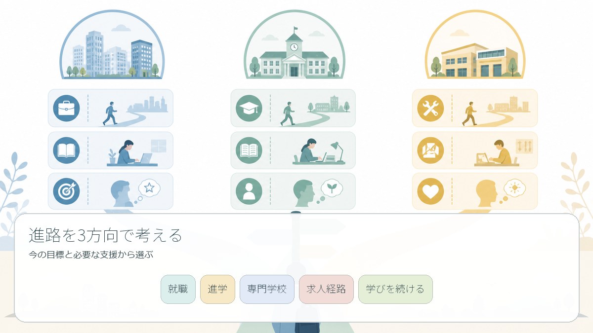就職・進学・専門学校の3つの進路を比べる図
