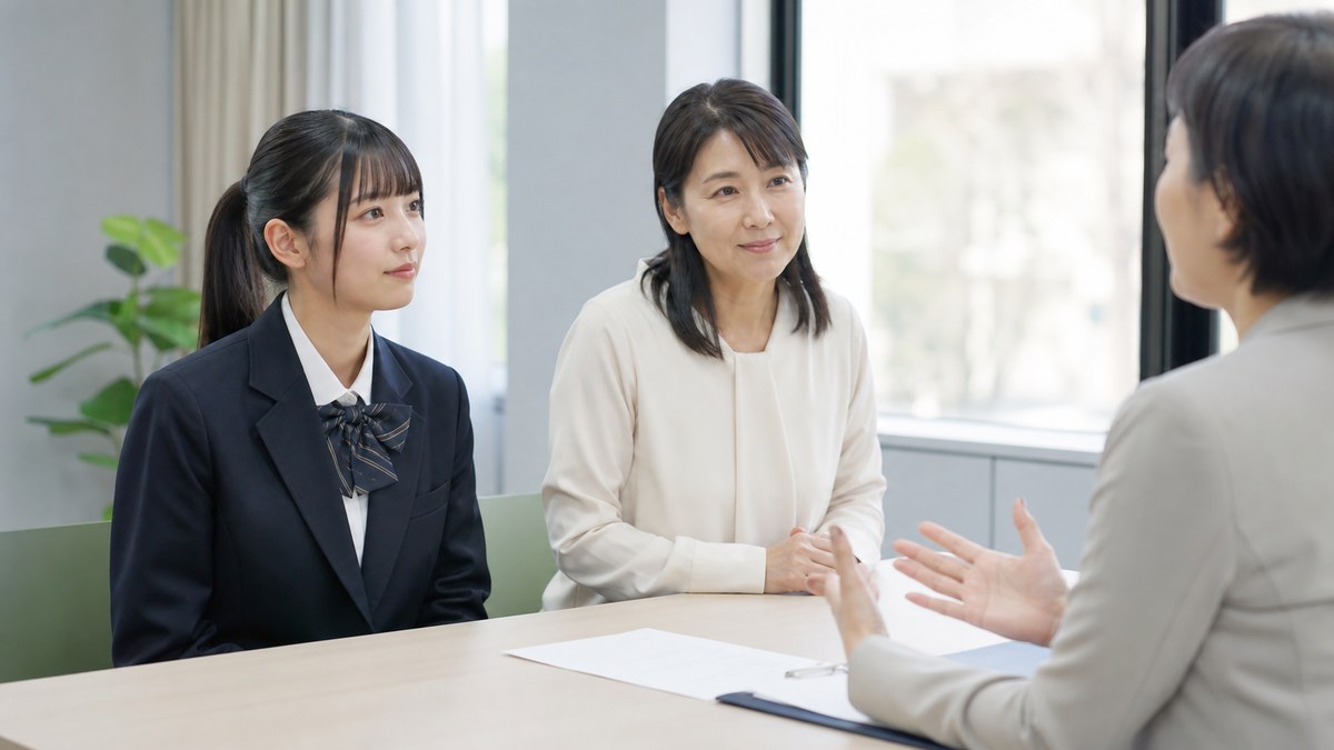 若者向け就職相談で履歴書や面接を準備する日本人の親子