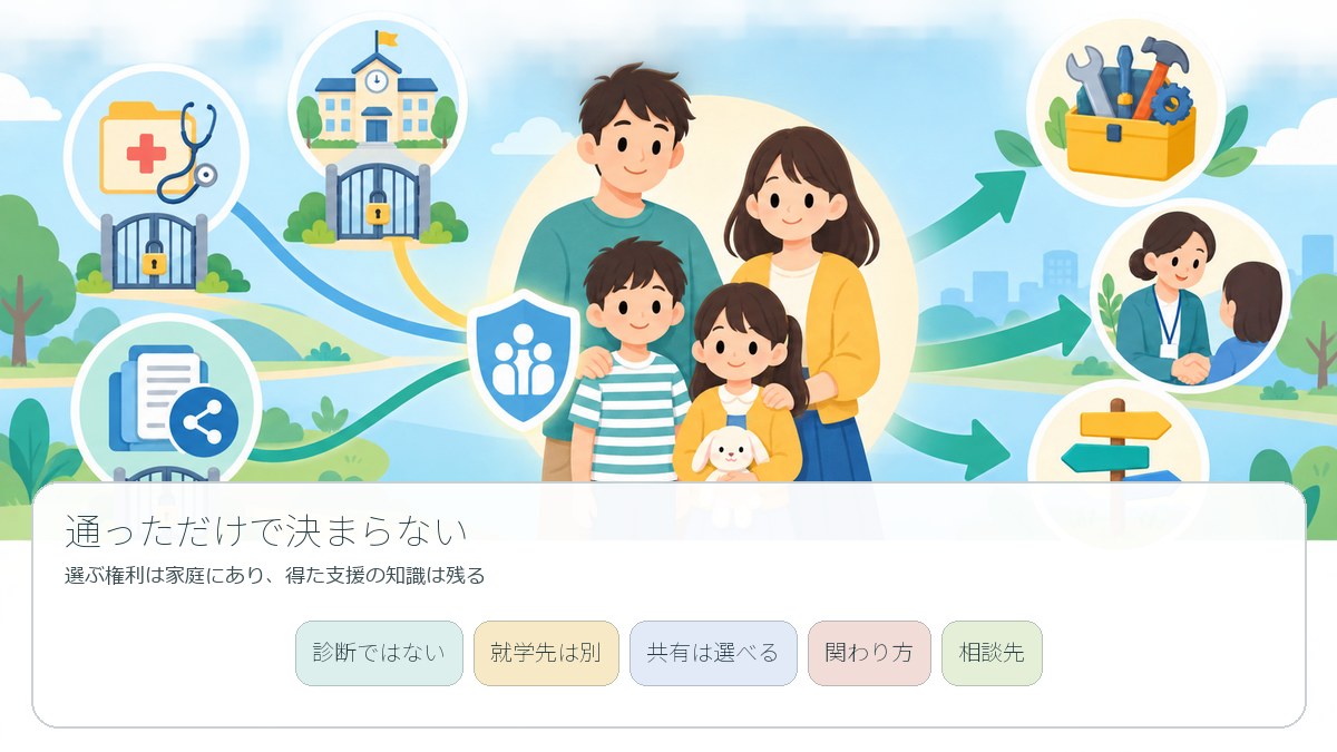 療育利用が診断や就学先を自動決定しないことを示す図