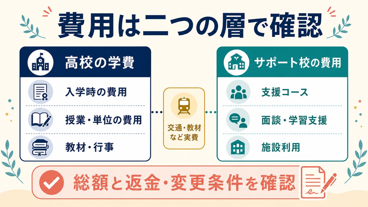 高校授業料と追加支援費を確認する日本人の保護者