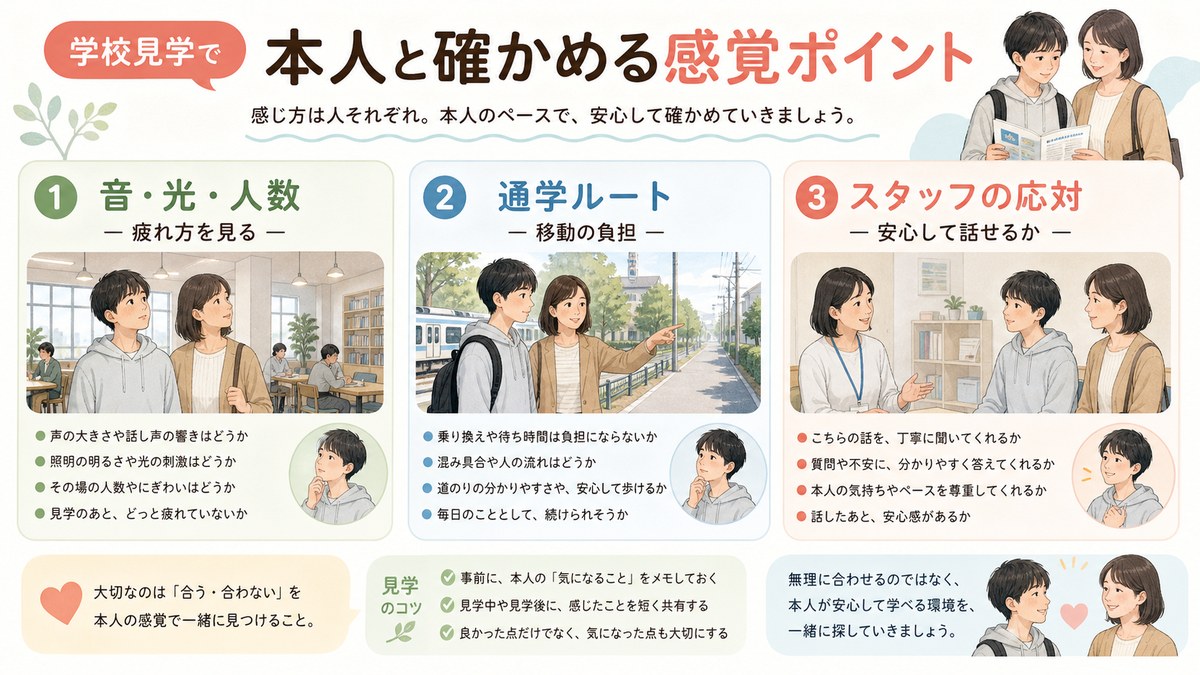 教室環境・通学ルート・スタッフ対応を段階的に確認する学校見学