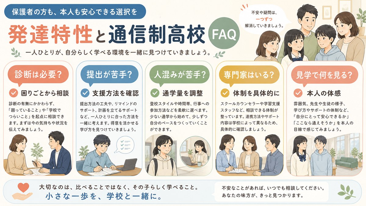 入学・書類・支援体制・学校種・費用支援について相談する親子
