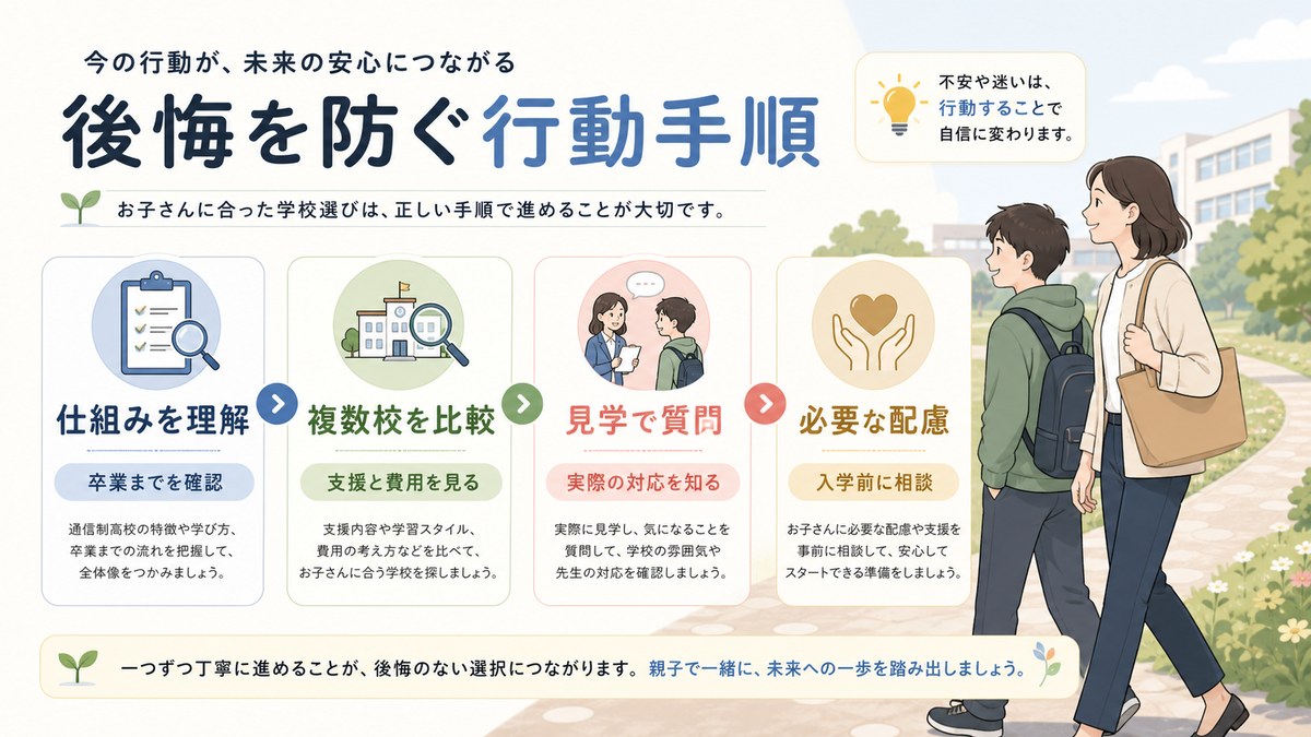 通信制高校の仕組み理解・複数校比較・見学質問・配慮確認の4ステップ