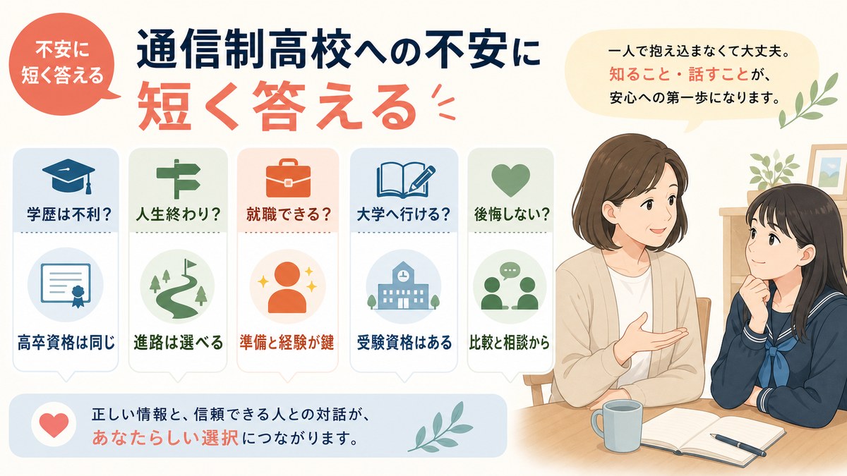 通信制高校の評判・卒業・就職・転入・自己管理・支援について相談する親子