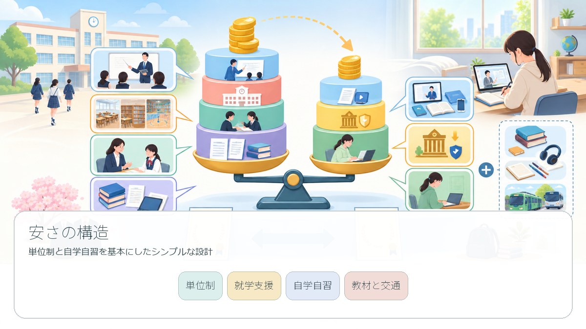 公立通信制高校の費用が抑えられる構造を示す図