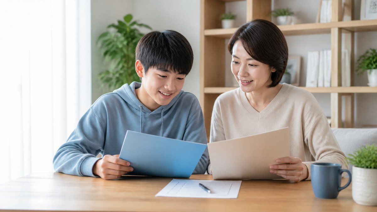 自分に合う支援の量を確認して学校を選ぶ日本人の親子