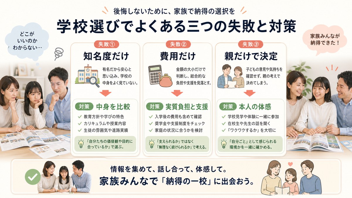 一校即決・偏差値だけの比較・口コミ件数判断を適合確認へ修正する図