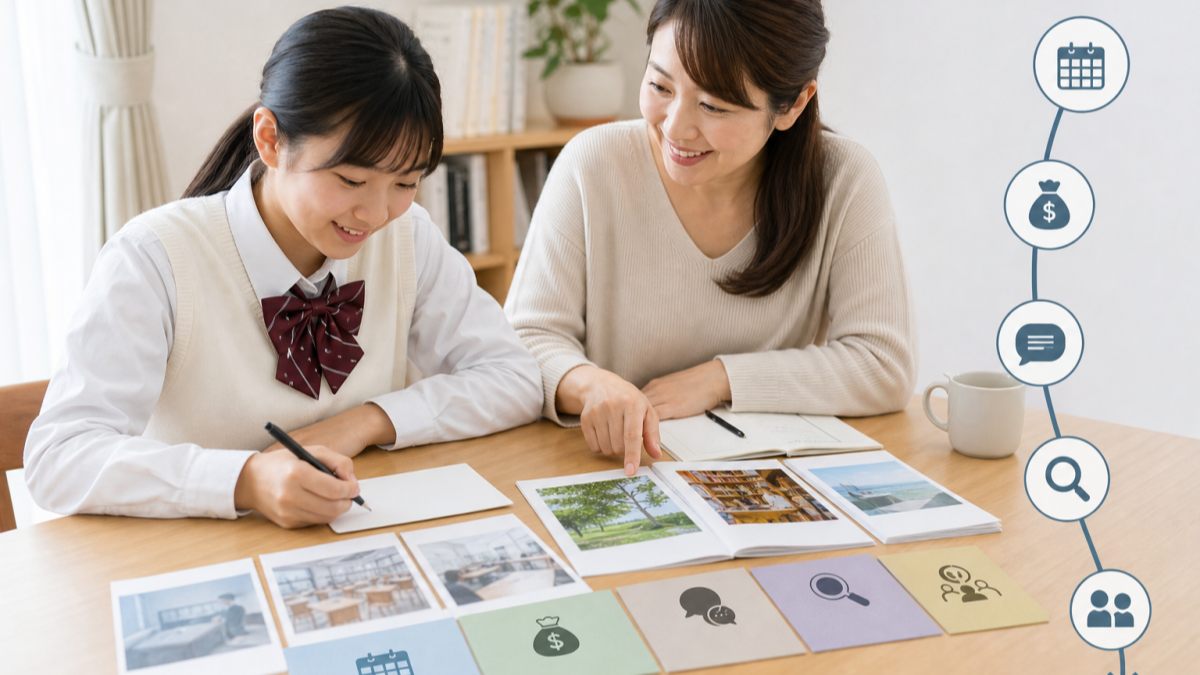 卒業後の仮説を書き複数校の比較を始める中学生と保護者