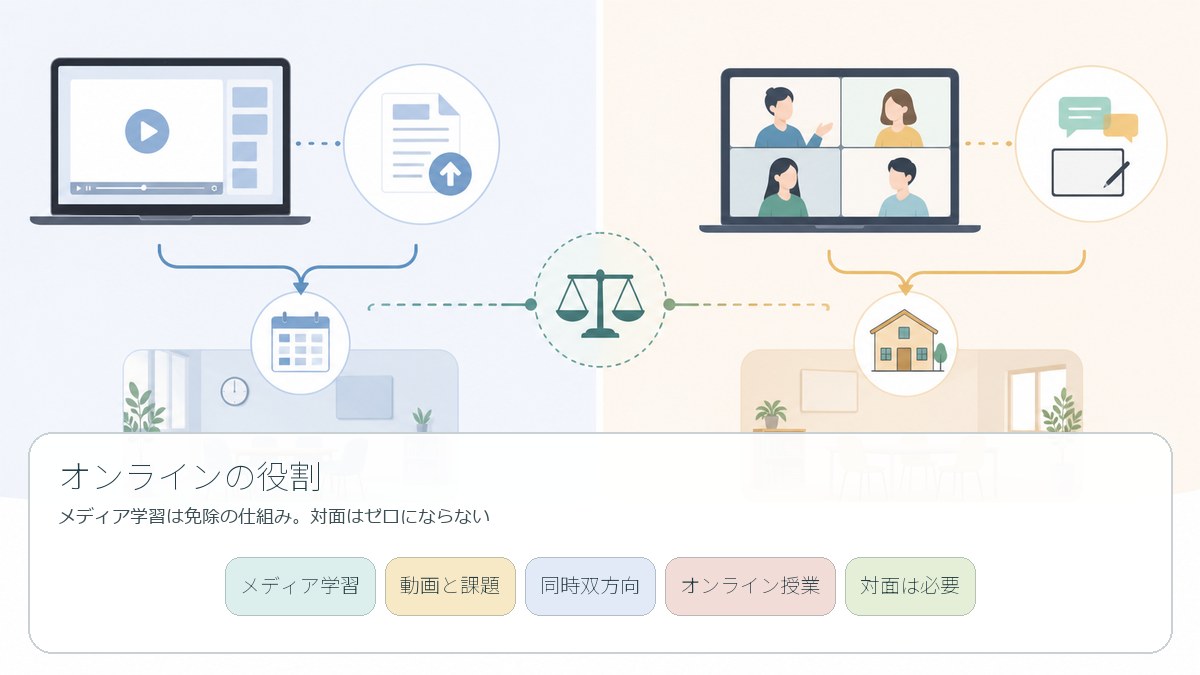 メディア学習と同時双方向授業の違いを示す図