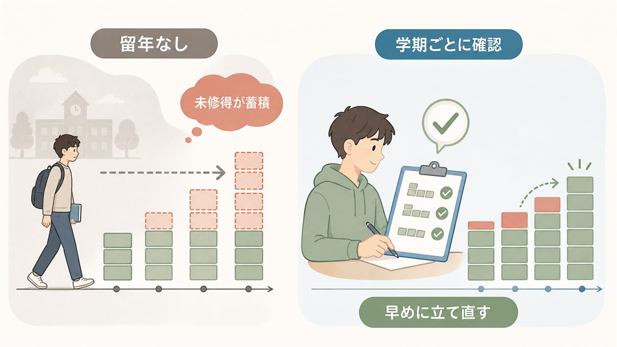 未修得単位の蓄積を学期ごとに確認して早めに立て直す図