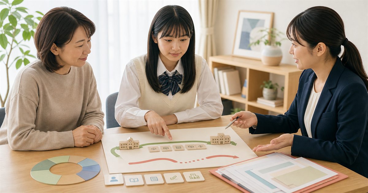 在籍をつないだまま単位と手続きを確認して転入経路を選ぶ親子