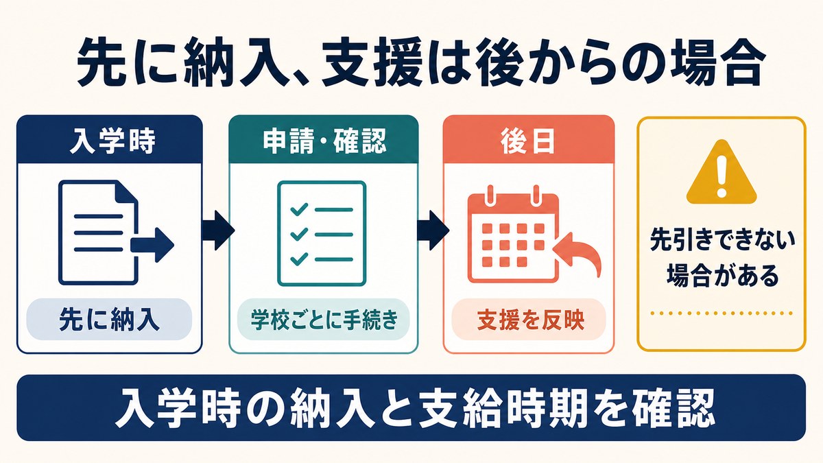入学時納入・後日の支援・残り期間・追加費用を確認する親子