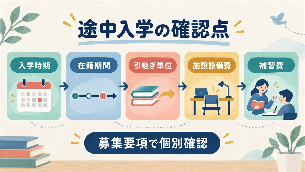 途中入学や転入時に確認する入学時期・在籍期間・単位・費用項目