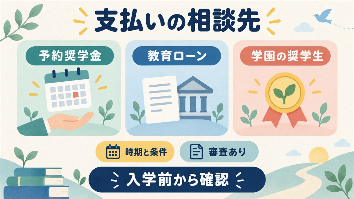 予約奨学金・教育ローン・学園の奨学生という支払い相談先