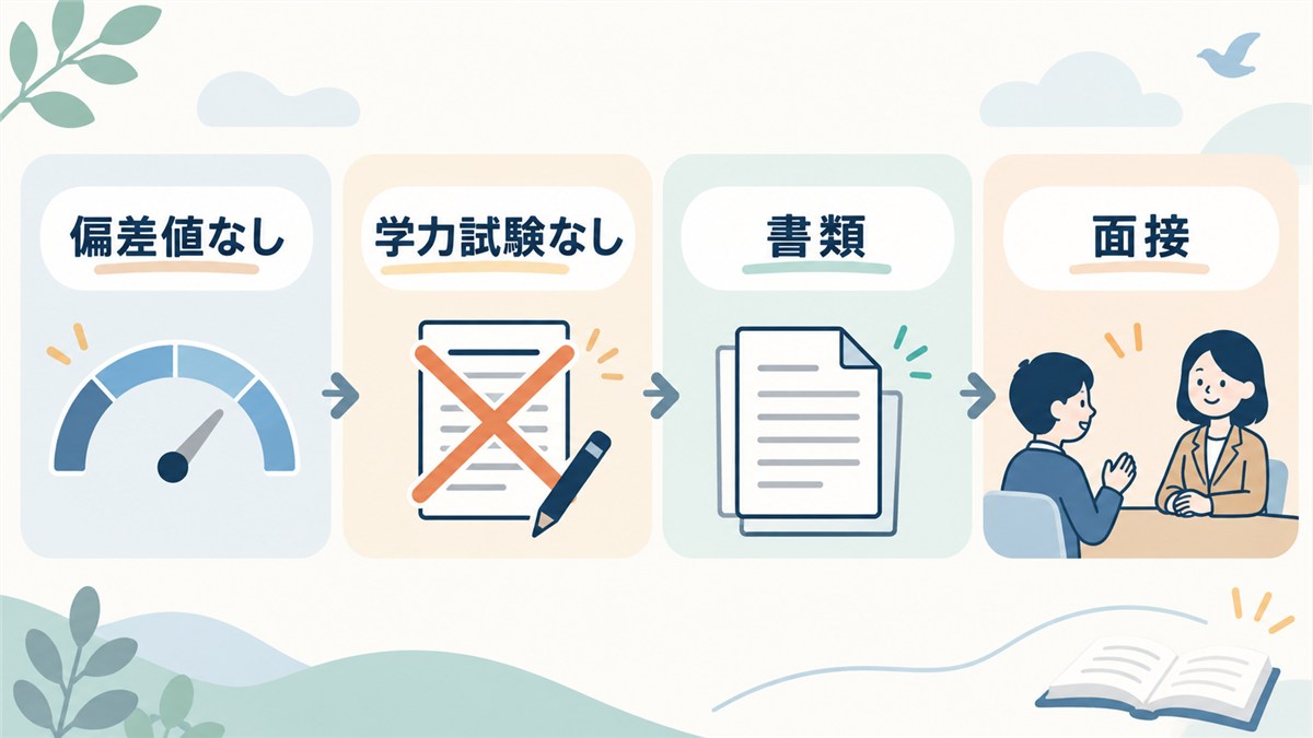 偏差値と学力試験がなく書類と面接で確認する入試の図解