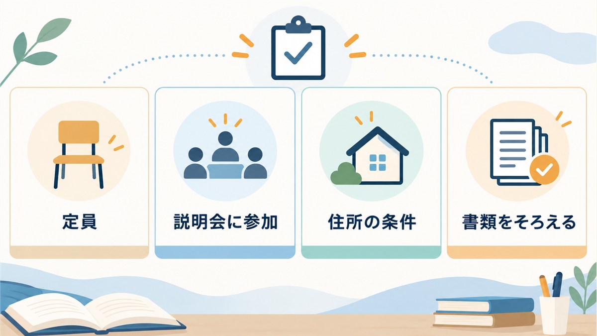 定員や説明会参加など出願時の確認事項を示す図解
