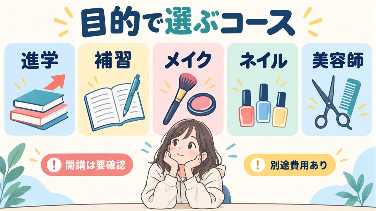進学・補習・美容分野から目的に応じて選ぶコースの図