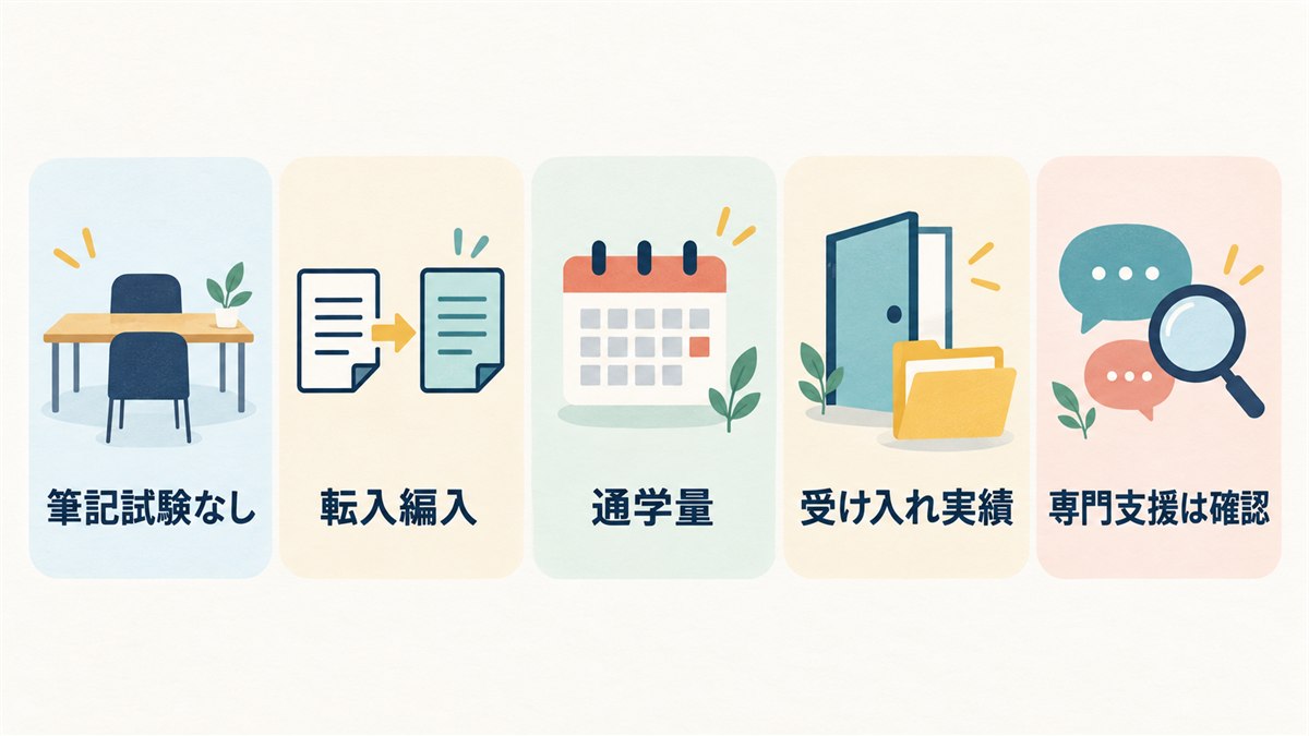 再スタートしやすい条件と専門支援の確認点を示す図
