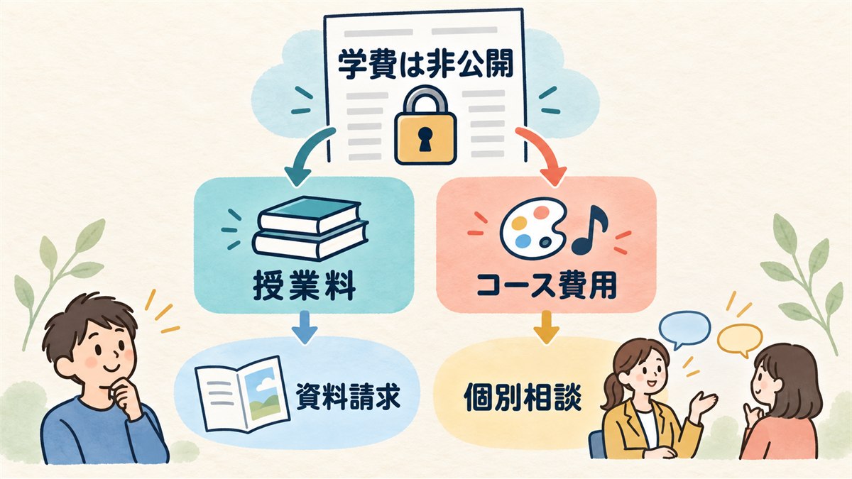 授業料とコース費用を分けて問い合わせることを示す図
