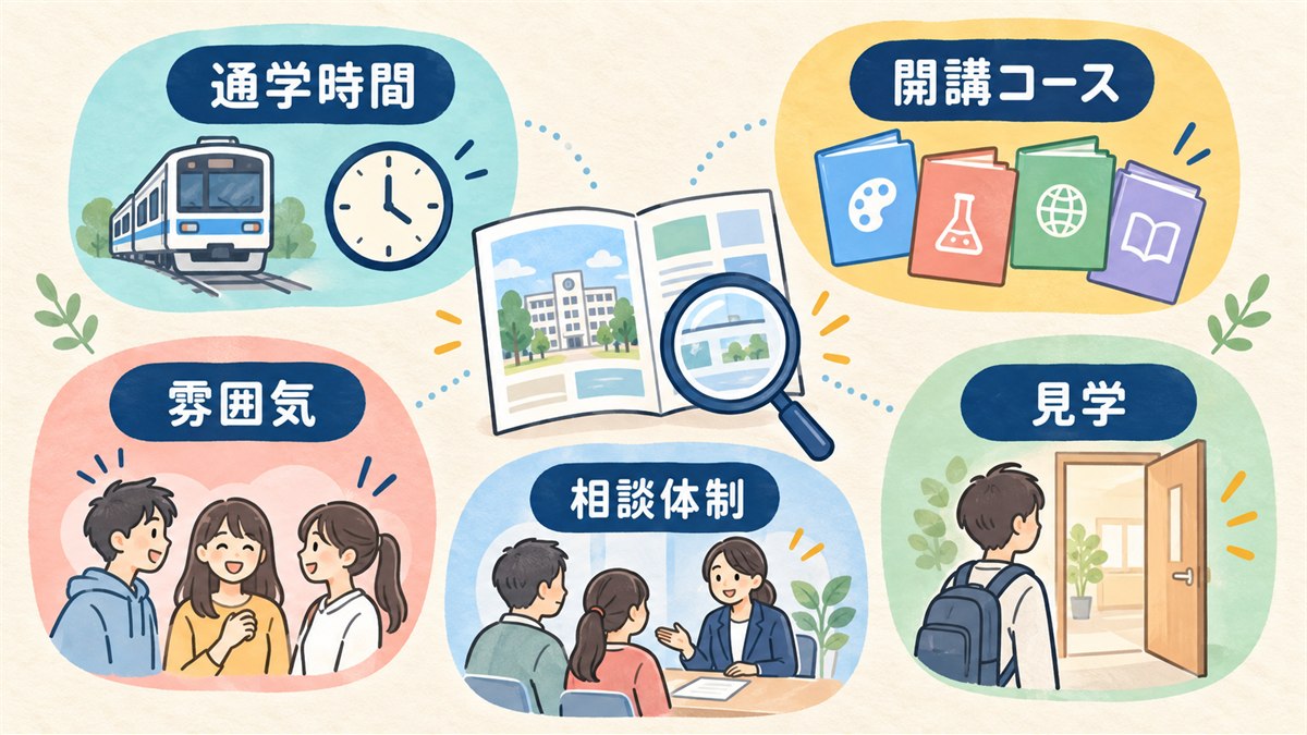 通学候補のキャンパスを地図に頼らず条件で確認する図