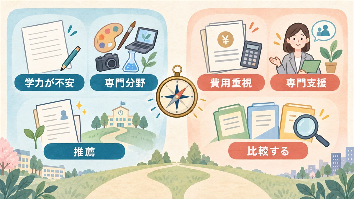 第一学院に合いやすい条件と比較したい条件を整理する図