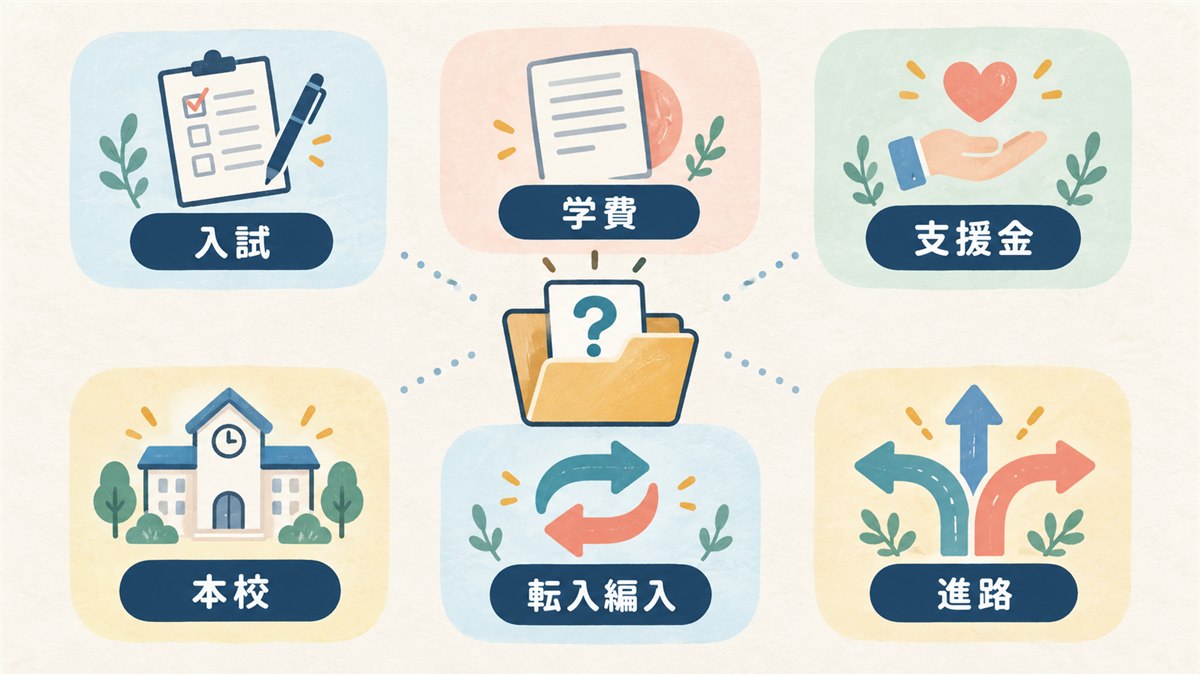 入試・学費・支援金・進路について確認するFAQ図
